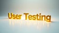 User testing in a professional environment with bold typography on a subtle background
