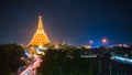 Large golden pagoda Located in the community at sunset , Phra Pathom Chedi , Nakhon Pathom province, Thailand. This is public pro