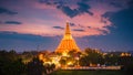 Large golden pagoda Located in the community at sunset , Phra Pathom Chedi , Nakhon Pathom province, Thailand. This is public
