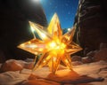 a large golden star in the middle of a desert