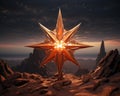 a large golden star on top of a mountain