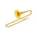 Large golden trumpet trombone. Brass musical instrument for playing orchestral or classical music. Decorative element Royalty Free Stock Photo