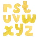 Large grainy watercolor bright letters. Bold alphabet sequence from R to Z. Bright yellow font