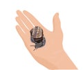 Large grape snail in the palm of your hand. Realism. Vector illustration