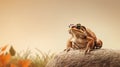 A large gray beige toad sits on a stone in a swamp, isolated on a light background Royalty Free Stock Photo