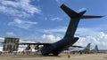 Large gray plane on the ground at Zhuhai International Aviation Expo and public Defense Exhibition