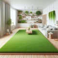 Large green carpet in the form of a lawn in the living room. Royalty Free Stock Photo