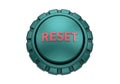 A large, green, circular reset button with a metallic texture and red text Royalty Free Stock Photo