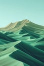 A large green field with a lot of sand and dunes, AI