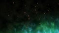 Large green magical fire with hot sparks rise in the night sky. Burning flame on an abstract background with a light Royalty Free Stock Photo