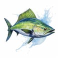 Colorful Watercolor Mahi-mahi Fish Artwork On White Background