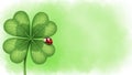 Four Leaf Clover With Ladybug Green Background. Royalty Free Stock Photo