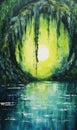 Large Green Hole Tree Hanging Bayou Moon Crashes Earth Sun Rays