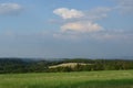 Large green landscape covered in grass and trees under the blue sky Royalty Free Stock Photo