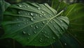 A Large Green Leaf With Water Droplets On It\'s Leaves