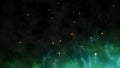 Large green magical fire with hot sparks rise in the night sky. Burning flame on an abstract background with a light Royalty Free Stock Photo