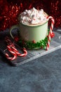 Peppermint Hot Chocolate Cocoa with Whipped Cream and Candy Canes Royalty Free Stock Photo