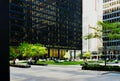 Large green park in downtown Toronto financial district