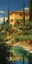Mediterranean-inspired Swimming Pool: A Delicately Rendered Oasis Painting