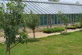 A large greenhouse in the kitchen garden of an English country house Royalty Free Stock Photo