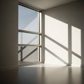 Through a large grid-paneled window, casting geometric shadows on Royalty Free Stock Photo