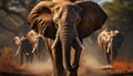 Large group of African elephants walking in the African savannah generated by AI Royalty Free Stock Photo