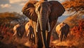 Large group of African elephants walking in the savannah generated by AI Royalty Free Stock Photo