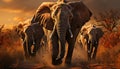 Large group of African elephants walking in the African savannah generated by AI Royalty Free Stock Photo