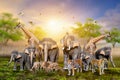 Large group of african safari animals. Wildlife conservation concept Royalty Free Stock Photo