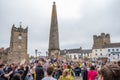 A large group of Black Lives Matter protesters gather with banners next to the Obelisk in Richmond Market Place, North Yorkshire