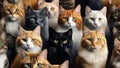 large group of cats in varied colours and shapes ai generated