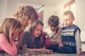 Large group of children lying on the floor. Royalty Free Stock Photo