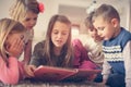 Large group of children lying on the floor. Royalty Free Stock Photo