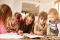 Large group of children lying on the floor. Royalty Free Stock Photo