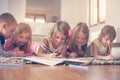 Large group of children lying on the floor. Royalty Free Stock Photo