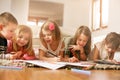 Large group of children lying on the floor. Royalty Free Stock Photo