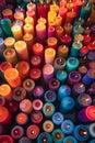 A large group of colorful candles are arranged in a circle. Generative AI Royalty Free Stock Photo