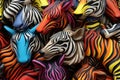 a large group of colorful zebra heads Royalty Free Stock Photo