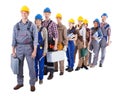 Large group of construction workers queuing up