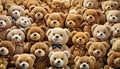 Large Group of Cute Smiling Teddy Bears Looking at Camera - Generative Ai