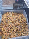 Dried mussels display on market for sell