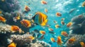 A large group of fish swimming in a clear blue ocean, AI Royalty Free Stock Photo