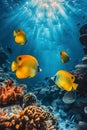 Large Group of Fish Swimming Over Coral Reef Royalty Free Stock Photo