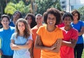 Large group of happy african american woman and caucasian and latin and hispanic man