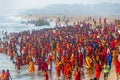 Large group of Hindu people in red clothes