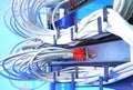 Large group of internet cabling in the data center