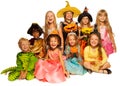 Large group of kids in costumes isolated on white Royalty Free Stock Photo