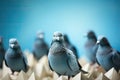 A large group of live pigeons on a paper background