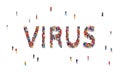 A large group of masked people are in the word Virus. Concept of coronavirus infection, fight against disease, epidemic of viral