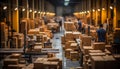 Large group of men working in a warehouse, packaging and delivering cargo generated by AI Royalty Free Stock Photo
